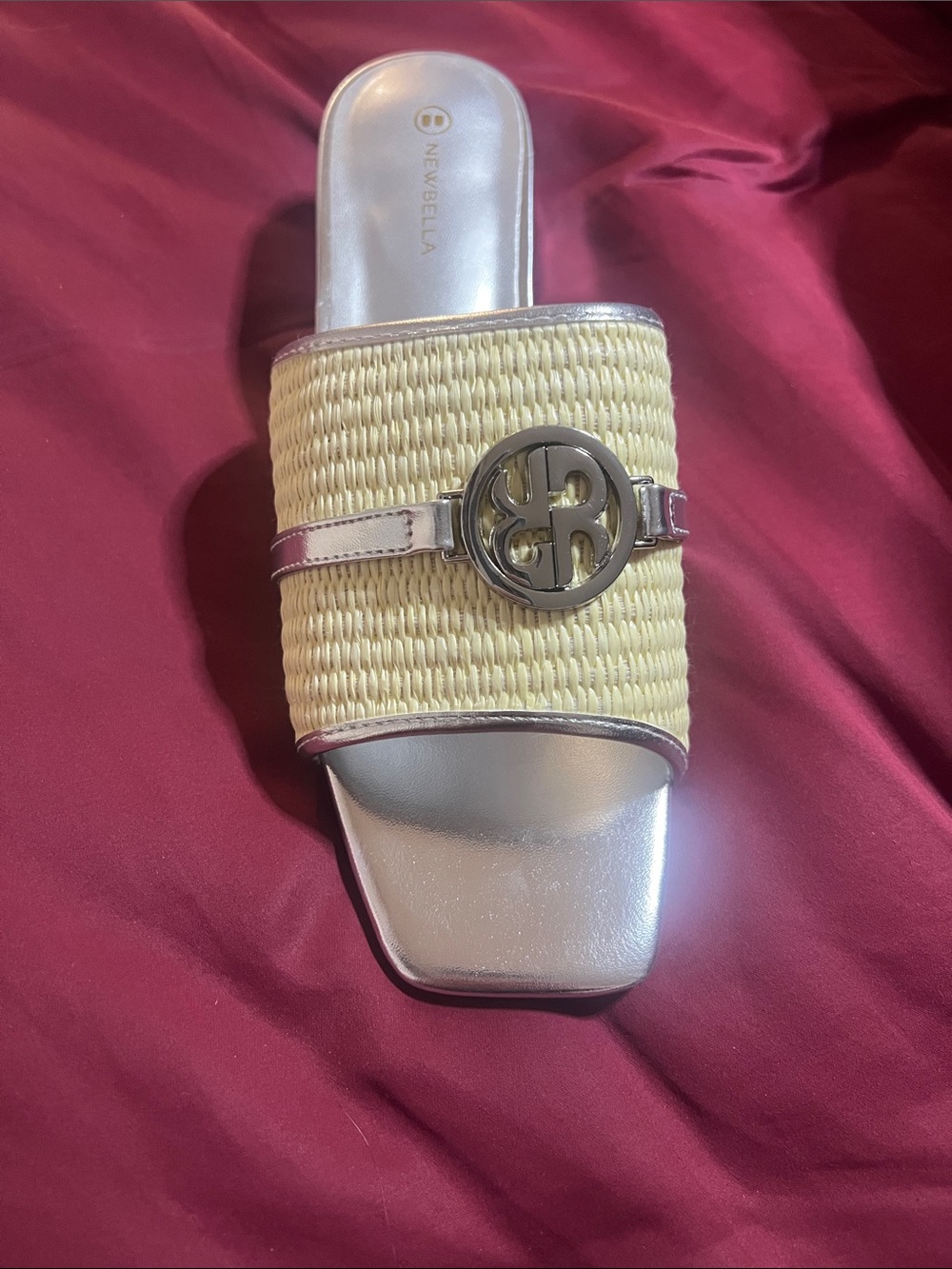 Newbella Women's Cream & Silver Woven Slide